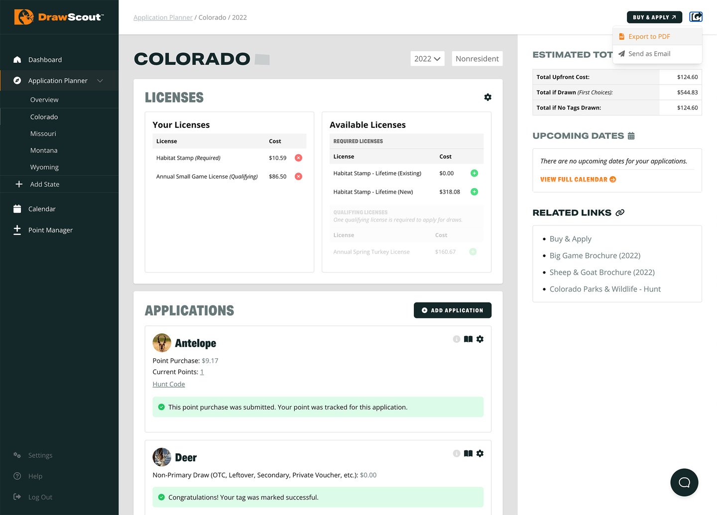 DrawScout Application Planner - Export to PDF or Email