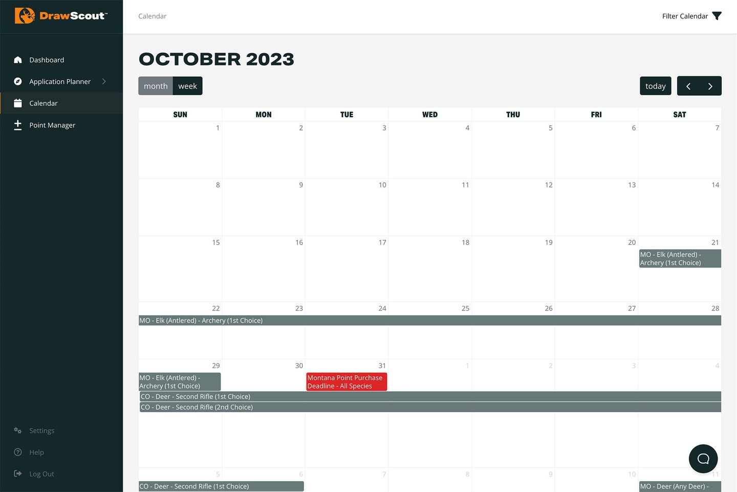 DrawScout Hunting Calendar