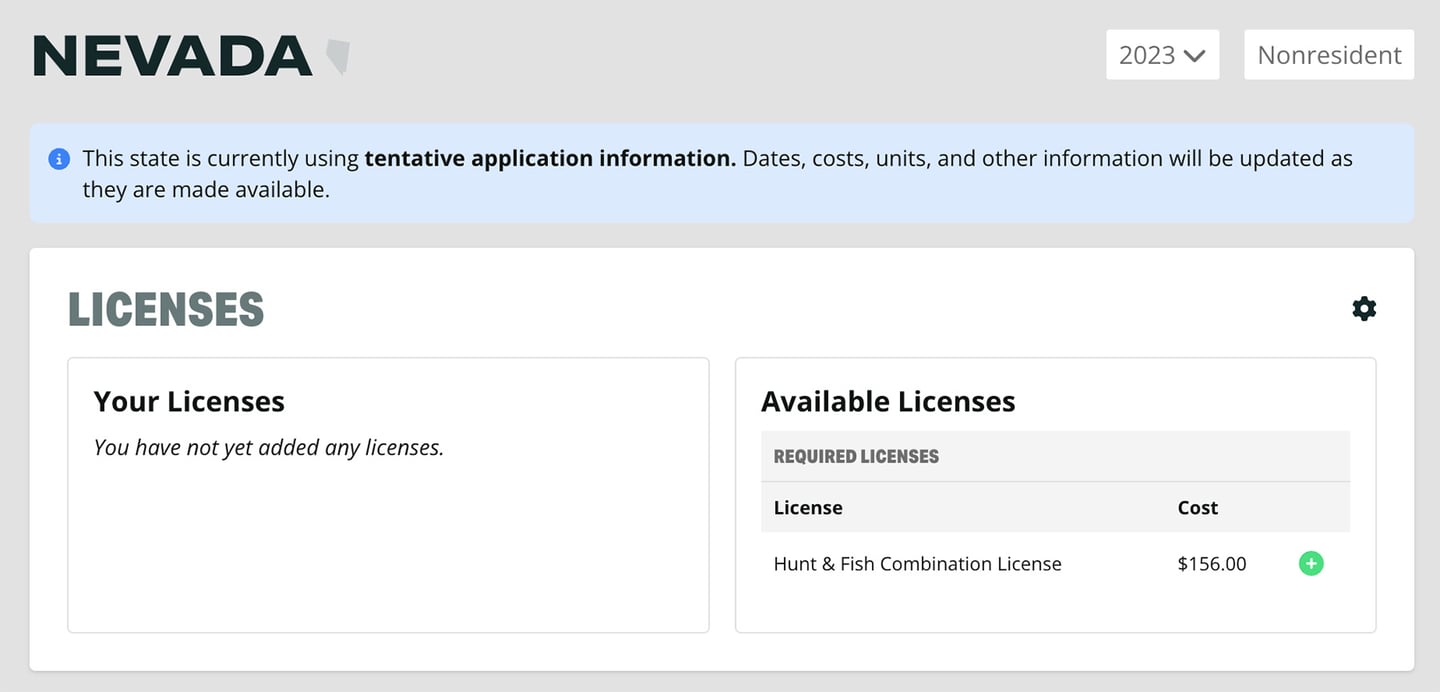 Nevada Hunting Licenses in DrawScout