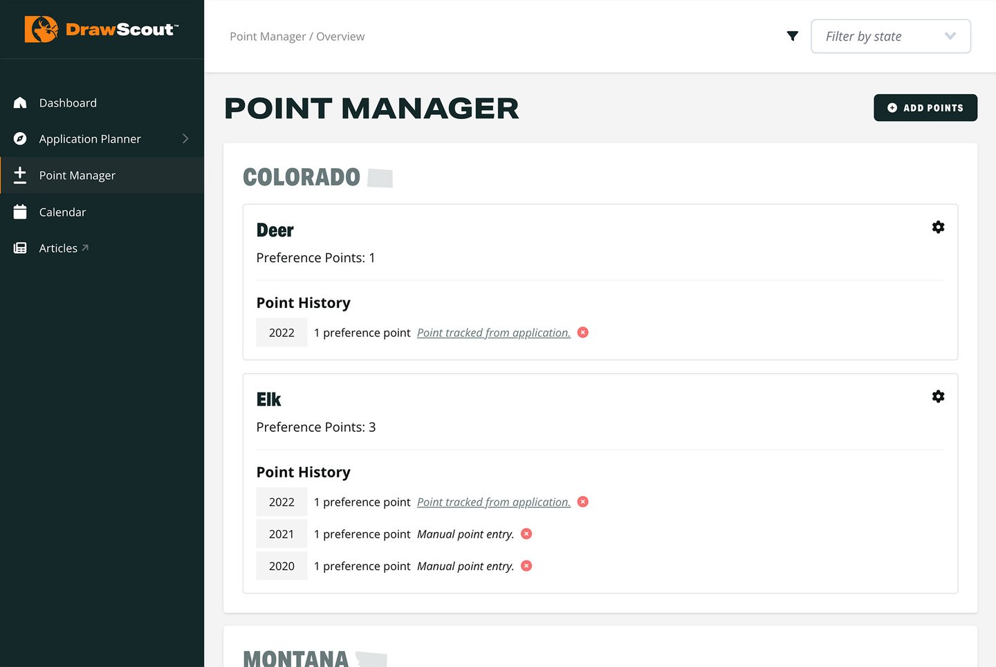 DrawScout Point Manager - Colorado Deer and Elk Points