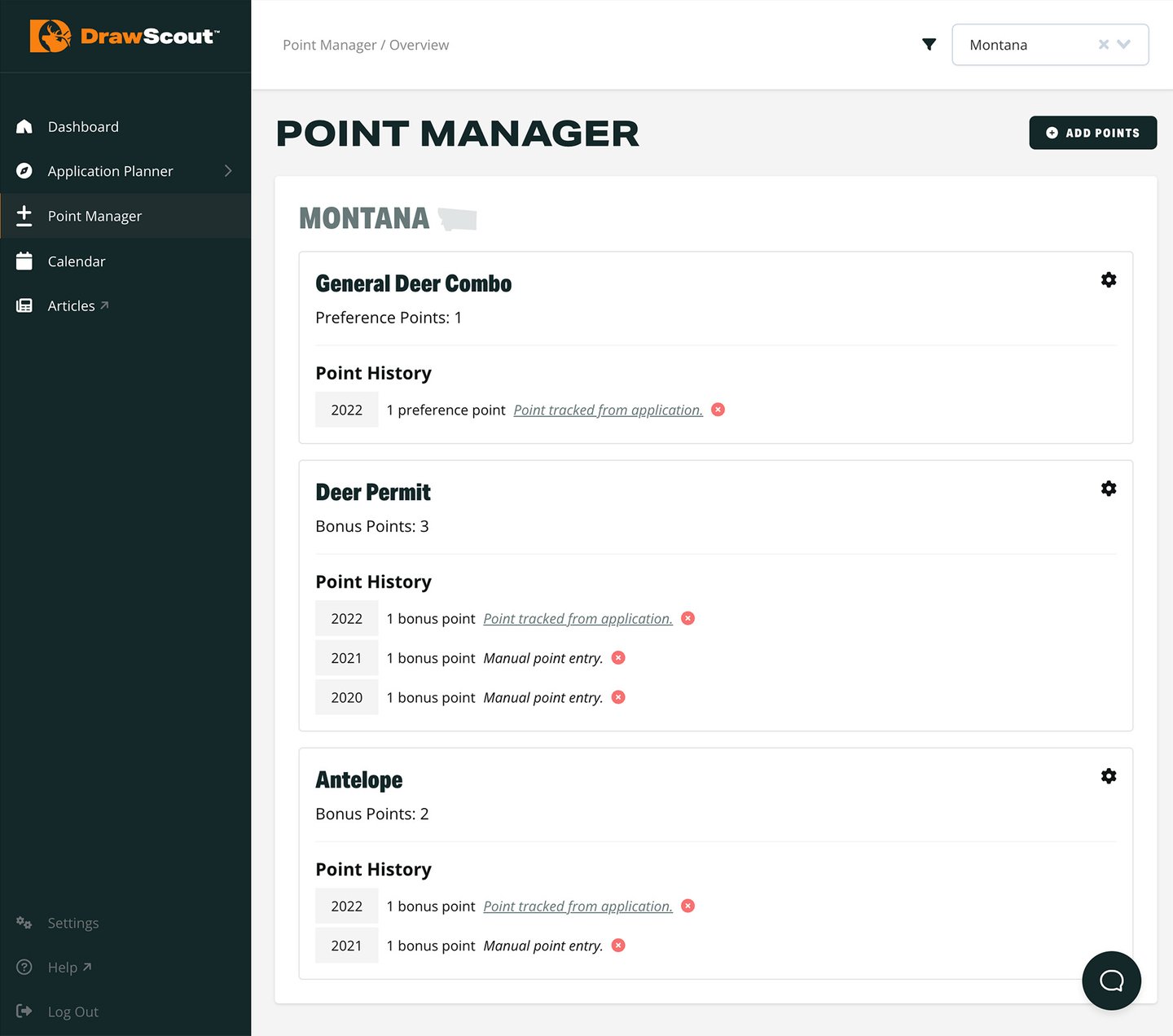 Tracking Points in Montana with Point Manager