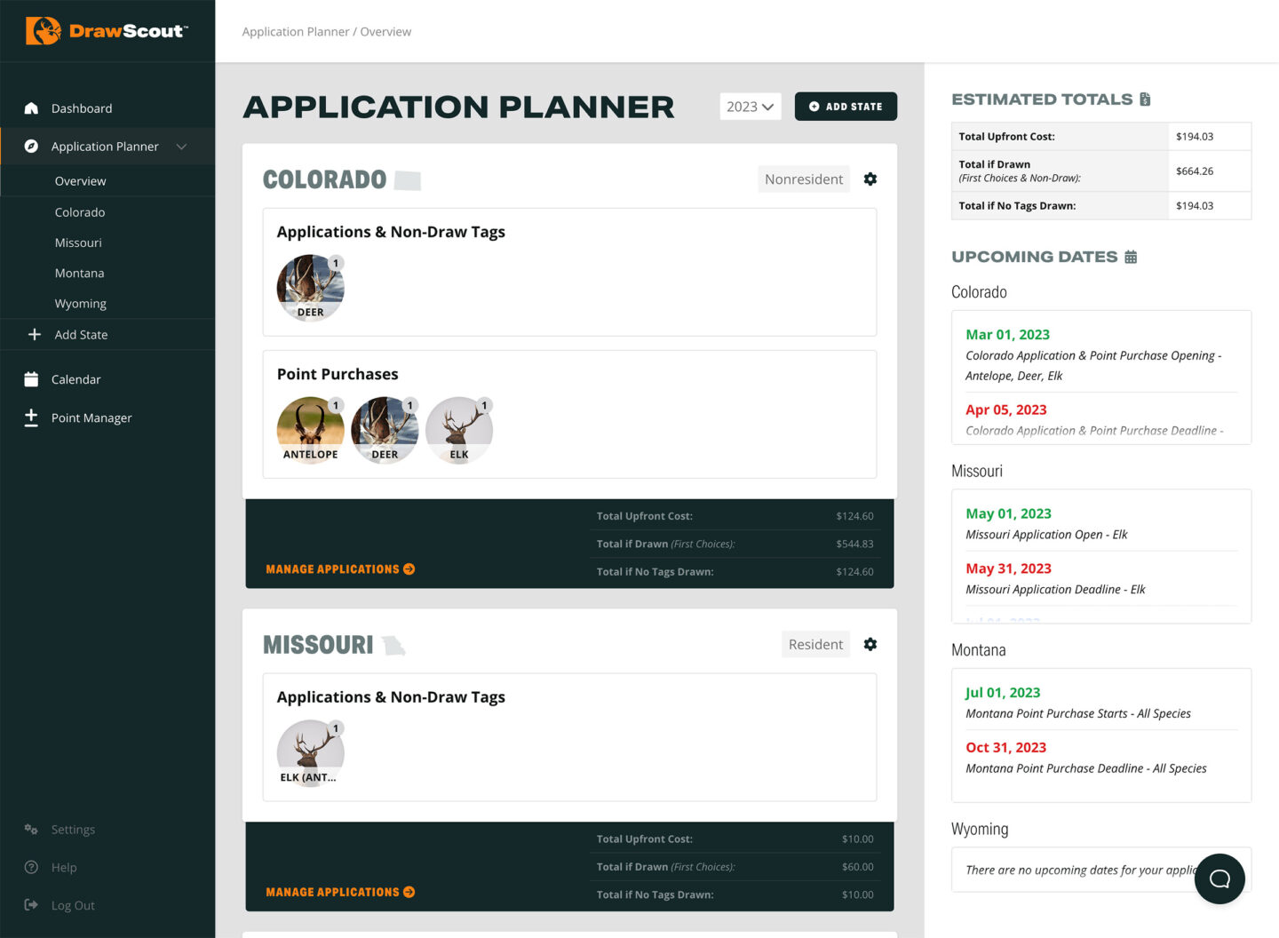 DrawScout Application Planner - Overview page