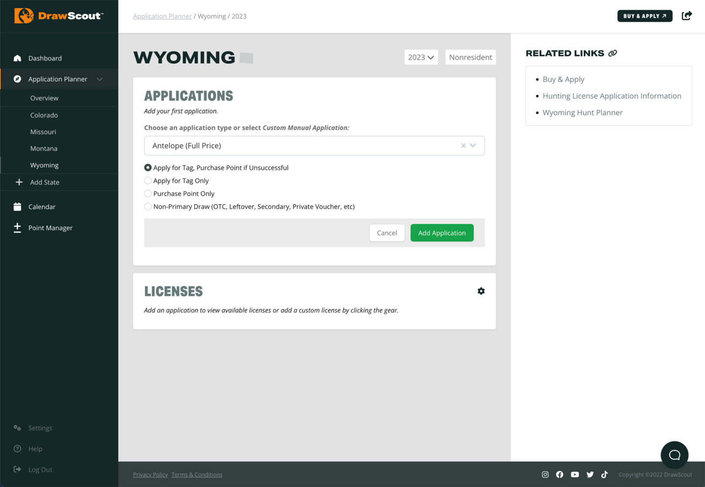 Wyoming - Apply for Tag, Purchase Point if Unsuccessful