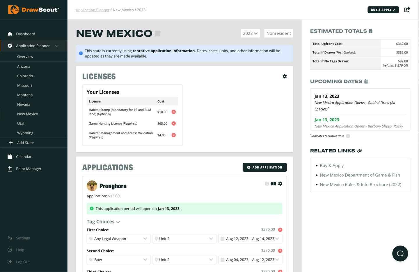 DrawScout New Mexico Application Plan